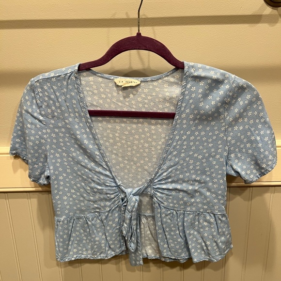 Blue Floral Tie Front Pacsun Top - Picture 2 of 4